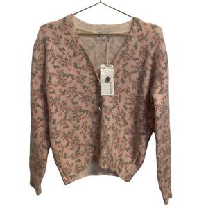 Bartolini Made in Italy Floral Mohair Alpaca Blend Cardigan Sweater L NWT